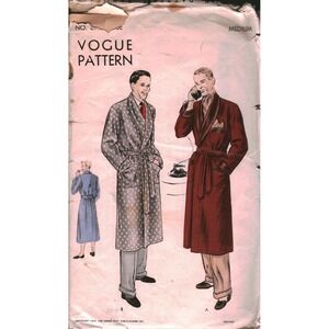 Vintage 1950 Vogue 8753 Mens Robe Sewing Pattern Shawl Collar Size Medium 38-40
